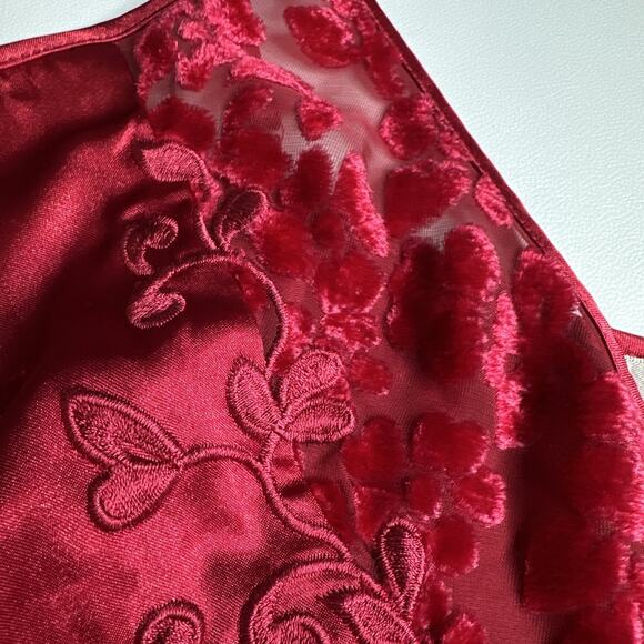 Vintage Private Luxuries Red Satin Slip Dress Nightgown Small Sheer Top Babydoll - Picture 7 of 11